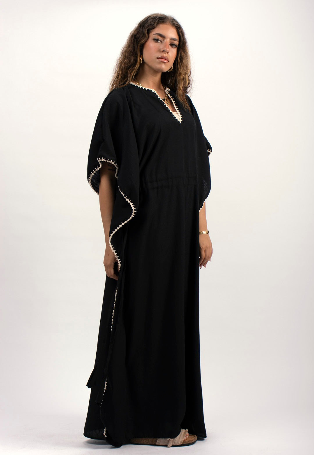 Handtrimmed Kaftan Dress - Black