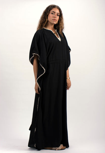 Handtrimmed Kaftan Dress - Black