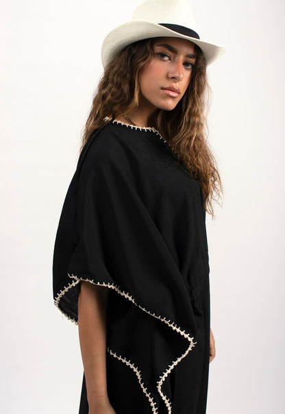 Handtrimmed Kaftan Dress - Black