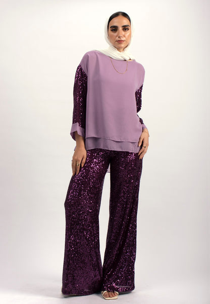 SEQUENCED SLEEVES CHIFFON LAYERD TOP