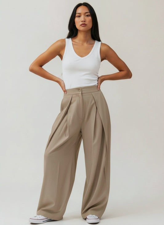 Paneled Pants - Beige