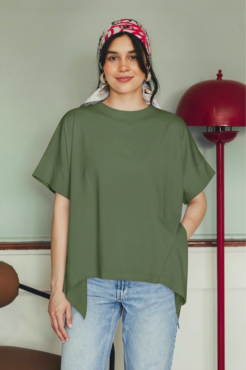Asymmetric Cotton T-shirt - Dark Olive