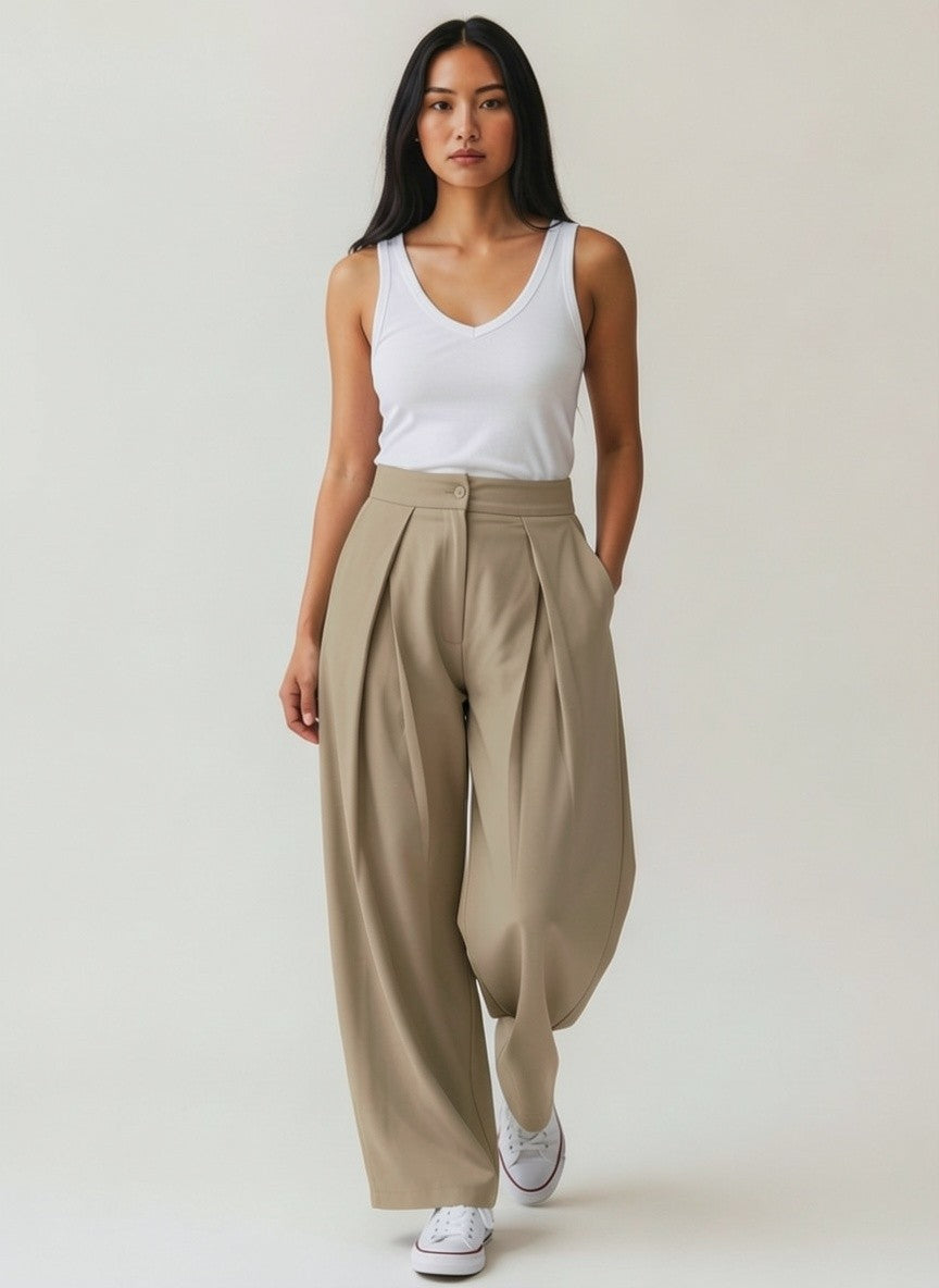 Paneled Pants - Beige