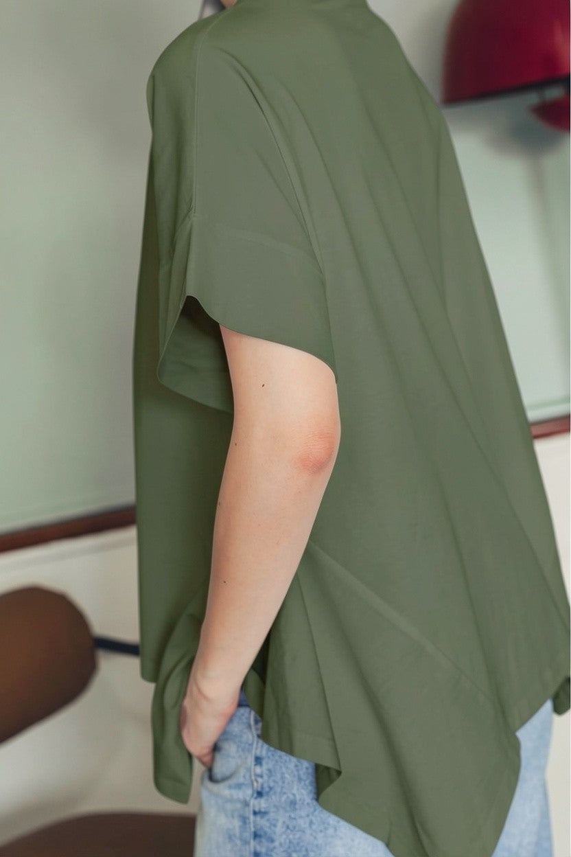 Asymmetric Cotton T-shirt - Dark Olive