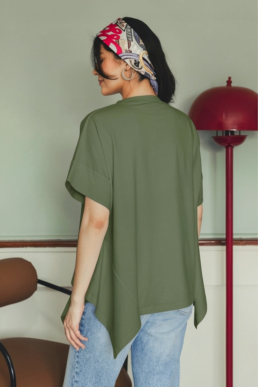 Asymmetric Cotton T-shirt - Dark Olive