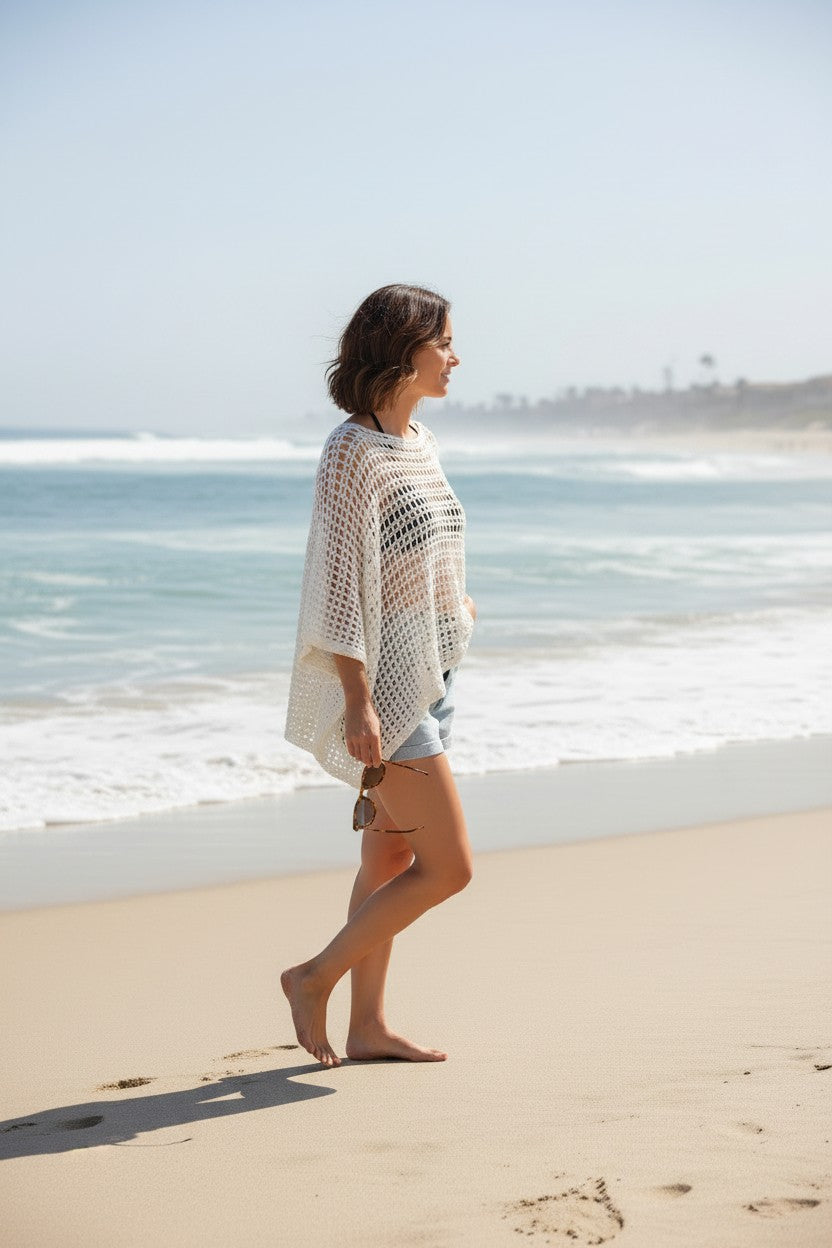 Summer Crochet Poncho - Off White