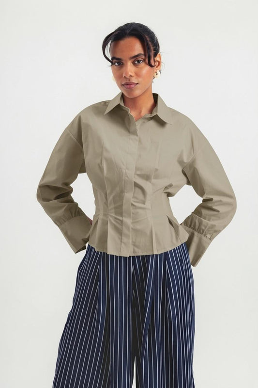 Cinched Poplin Shirt - Greige