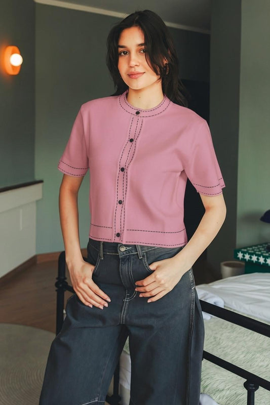 Stitched Knit Top - Dusty Pink