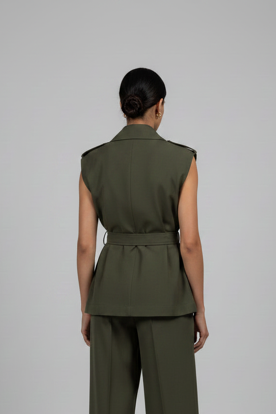 Tencel Belted Vest - Olive