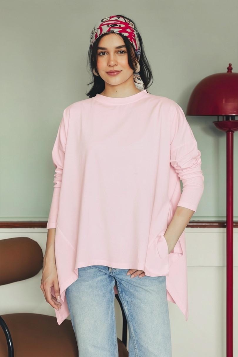 Long Sleeve Cotton T-shirt -Pink