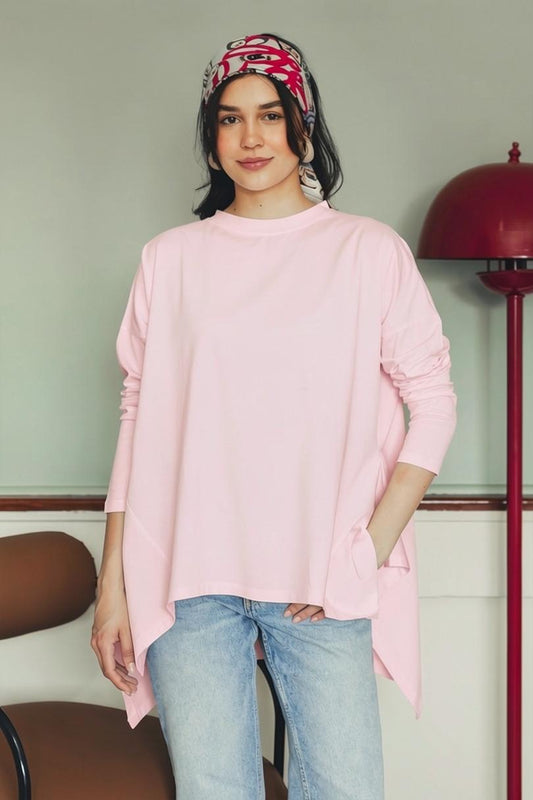 Long Sleeve Cotton T-shirt -Pink