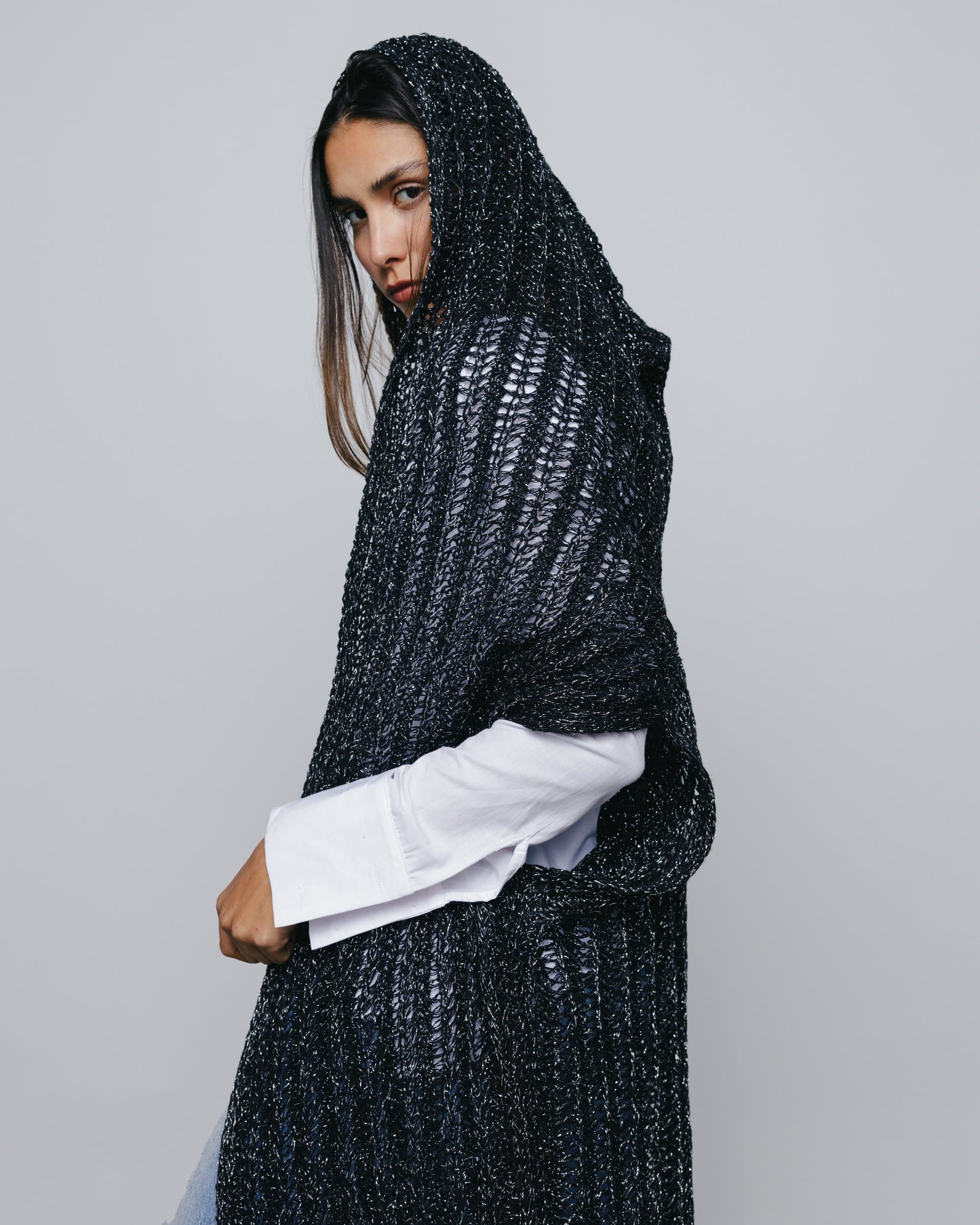 Metallic Crochet Vest - Black